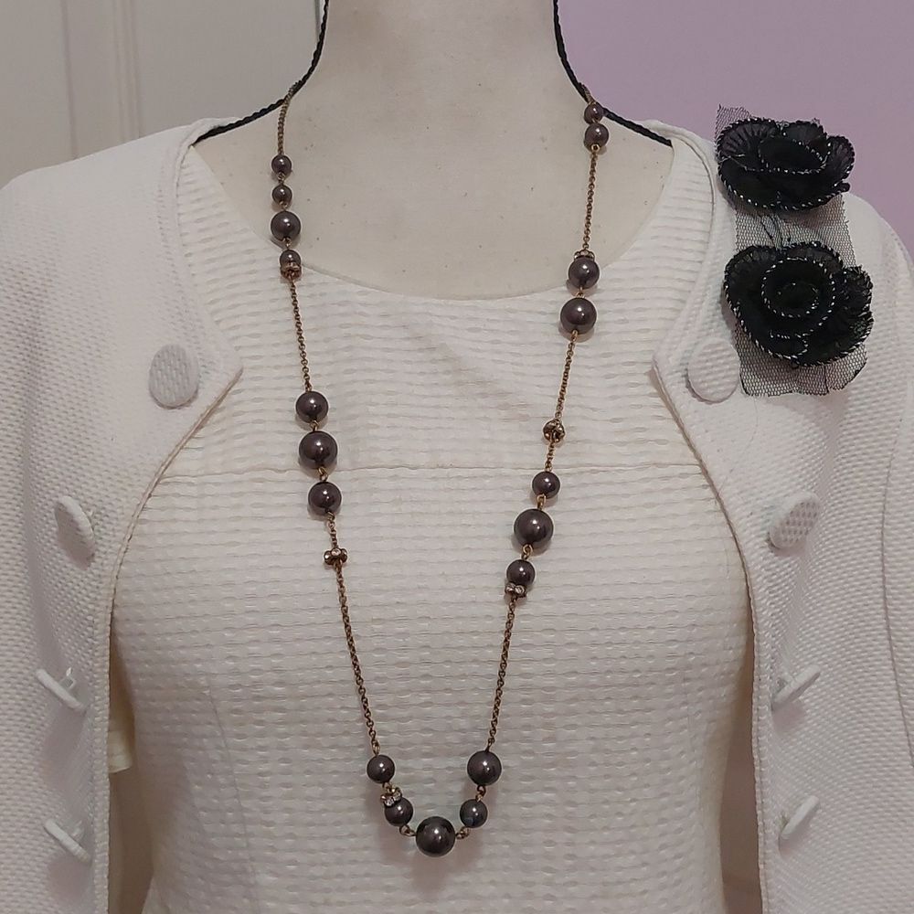 J.Crew Brown Faux Pearls and Gold Tone Asymmetrical Station Necklace